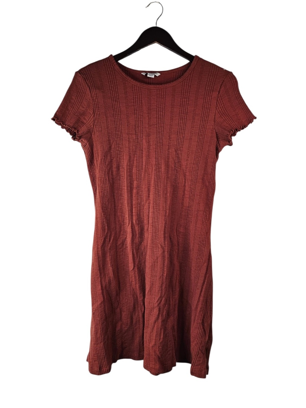 American Eagle Womens Burnt Orange Ribbed Short Sleeve Lettuce Trim Dress Medium